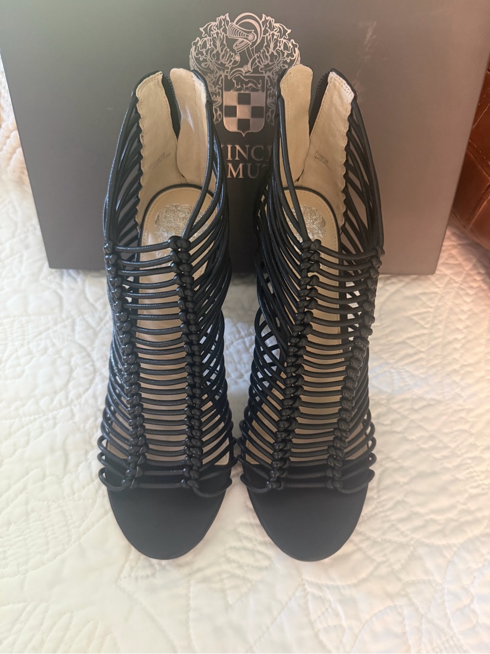 Vince Camuto Black Strappy Cage High-Heel Sandals 7.5 - Picture 3 of 4